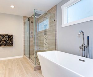 Inside a bathroom with a bathtub