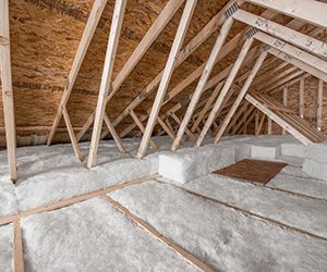 Inside an attic with insulation